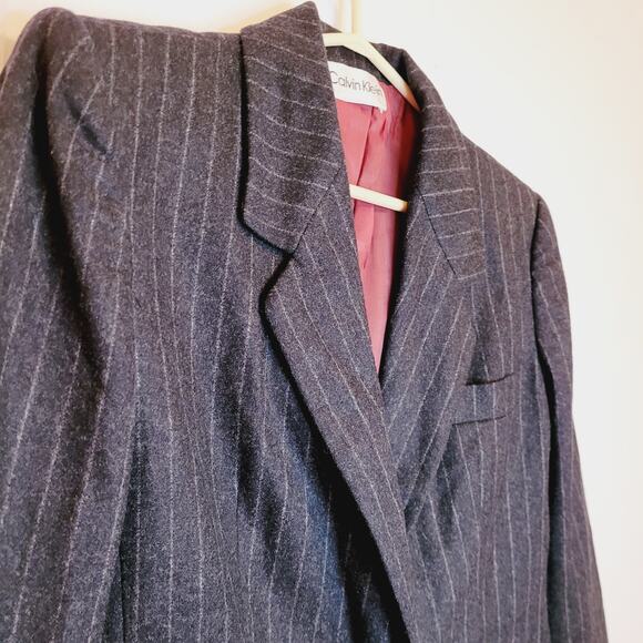 Vintage Calvin Klein womens wool tailored black pinstripe blazer jacket size 4 - Picture 4 of 8
